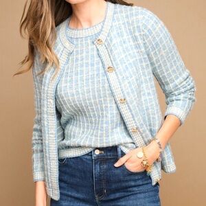 Like New Talbots Sequin Plaid Cardigan Sweater Size XL